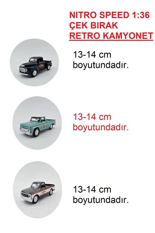 NIitro Speed 1:36 Çek Bırak Retro Kamyonet 3'lü Canlı Renkler - 2