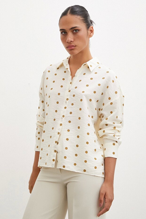 Puantiyeli Oversize Gömlek Kahve - 6