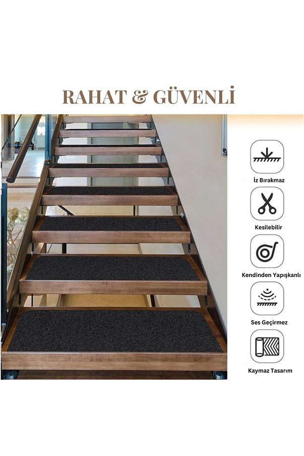 Kendinden Yapışkanlı Merdiven Basamak Halısı (1 ADET) Lacivert Halı Keçe Kaymaz Halı - 2