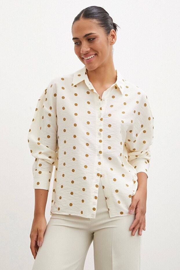 Puantiyeli Oversize Gömlek Kahve - 1