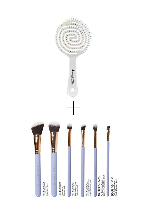 White Pro Three Dimensional Oval Hair Brush 05+Be A Mermaid 6-Piece Makeup Brush Set
