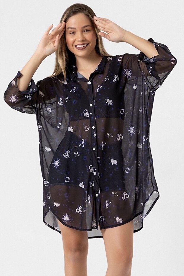 Oversize Tül Şifon Salaş Gömlek - 2