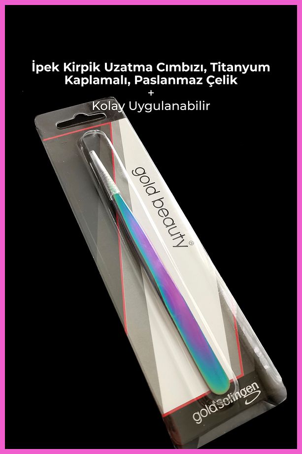 İpek Kirpik Uzatma Cımbızı, Titanyum Kaplamalı, Profesyonel Solingen Gold İpek Kirpik Cımbız - 3