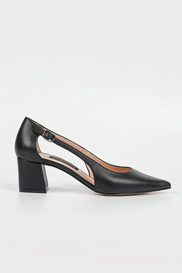 WOMEN'S BLACK GENUINE NATURAL LEATHER HEEL SHOES, NUMBER 35-40