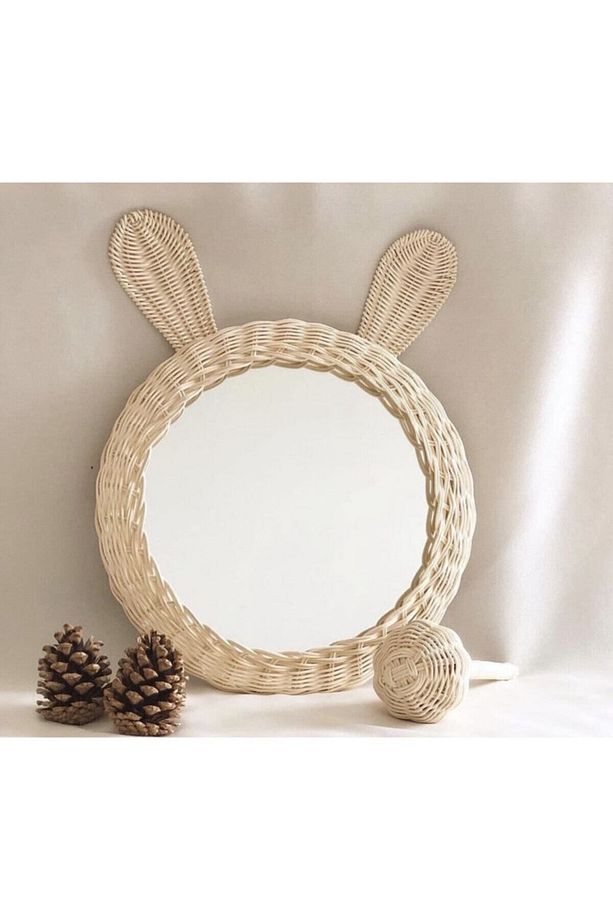 20 Cm Çocuk Odası Rattan Bambu Hasır Ayna Kulaklı Ayna - 1