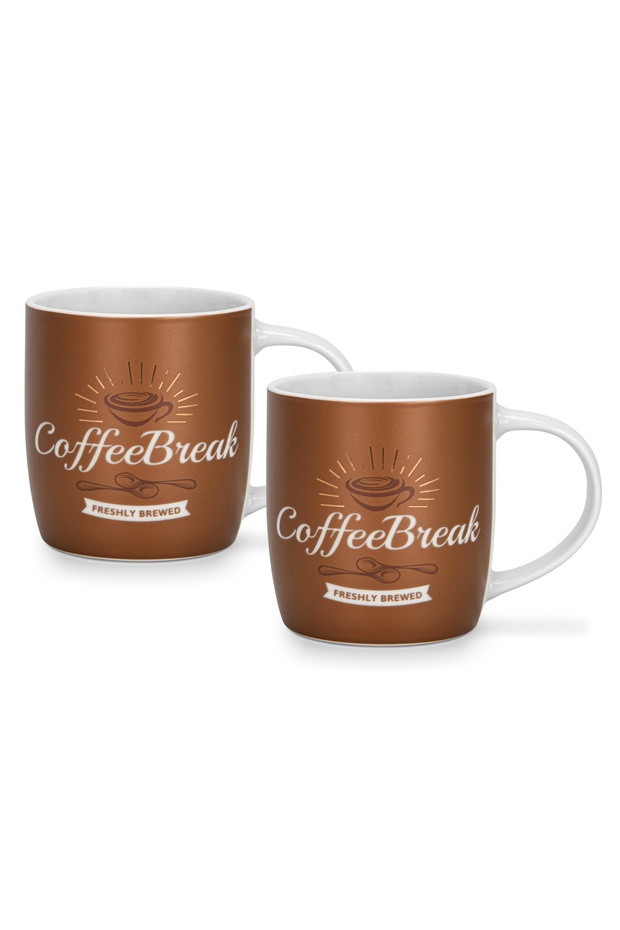 2-Piece Printed Coffee Mug 310mL ''COFFEE BREAK'', Ceramic Coffee Mug with Handle