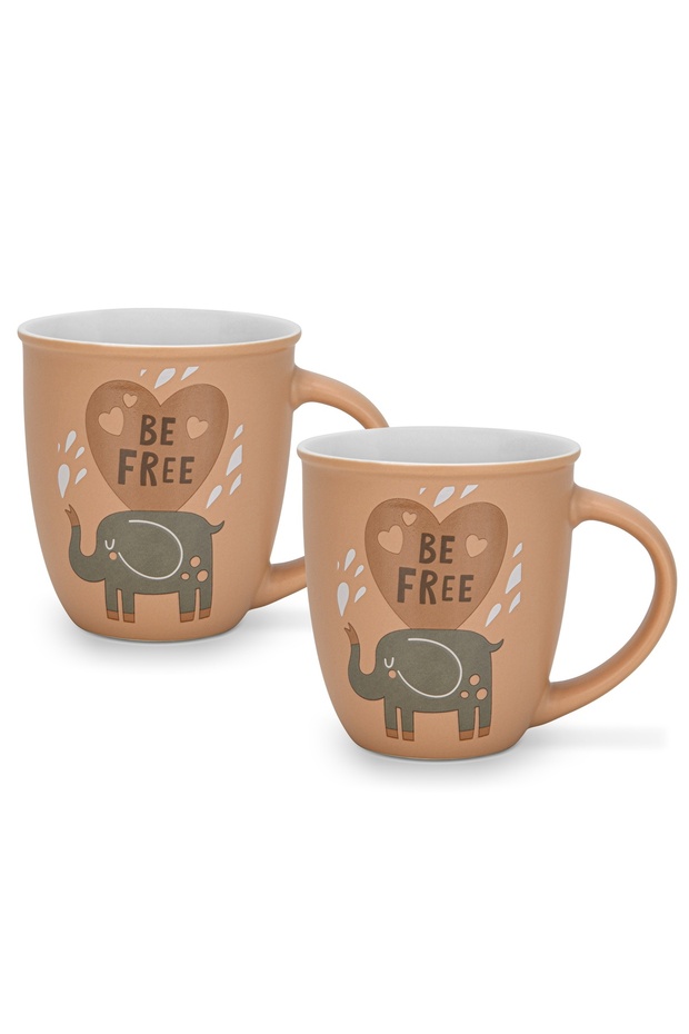 2-Piece Printed Coffee Mug 380mL ''BE FREE'', Ceramic Coffee Mug with Handle