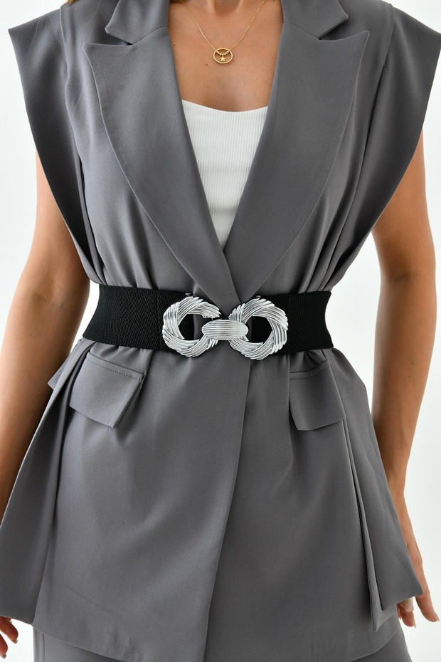 Women's Elastic Black Belt with Snap Buckle Design 1602