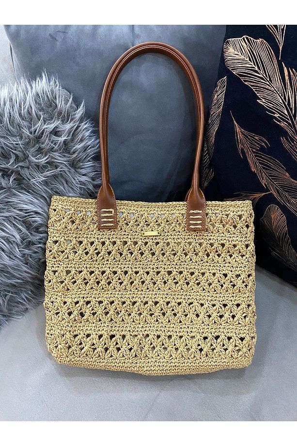 Çiçek Tote Hasır Çanta - 1