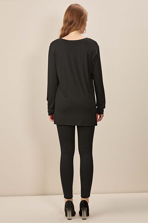 Dar Paça Siyah Örme Tayt - 4