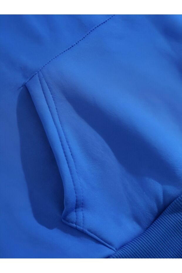 duz mavi kapşonlu sweatshirt - 3