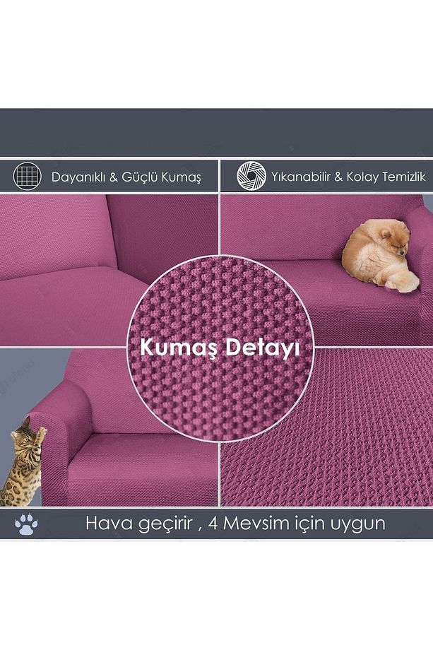 Bal Peteği Kumaş Likralı Esnek Yikanabilir Lastikli Koltuk Örtüsü 3*kişilik Koltuk Örtüsü.gülkurusu - 3