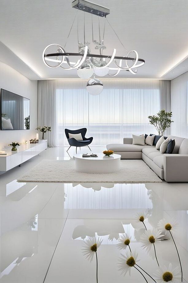 Modern Sarkıt Kıvrımlı Çember 3 Renk PowerLed Krom 3 Toplu Led Avize - 5