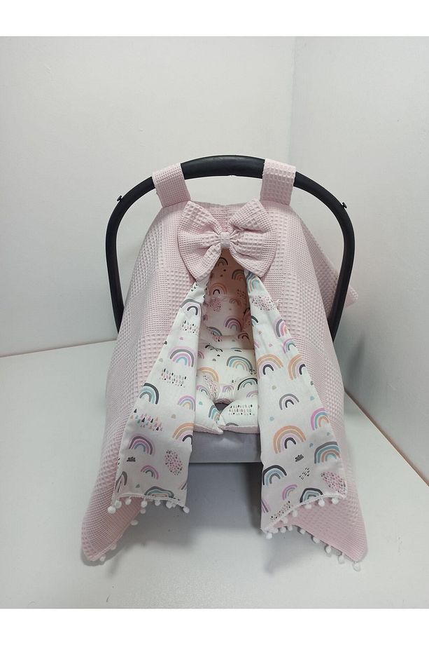 Pembe Puset Örtüsü ve Puset Minderi 2'li Set - 1