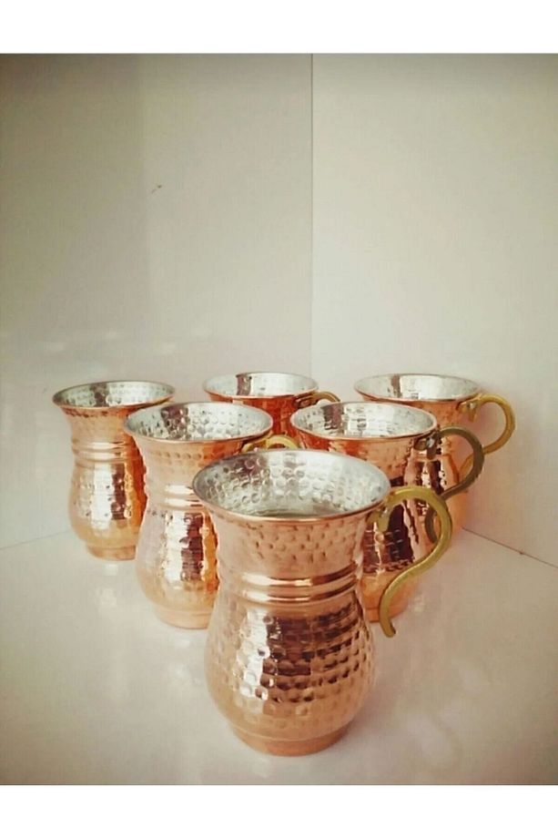 Bakır Bardak 6'lı El Dövmesi Nostaljik Bakır Ayran Bardağı - 1