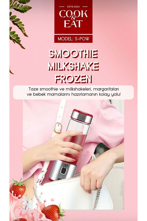 450 Ml Taşınabilir Metal Kişişel Blender Shake'n Smoothies Blender Keskin Bıçaklı - 3