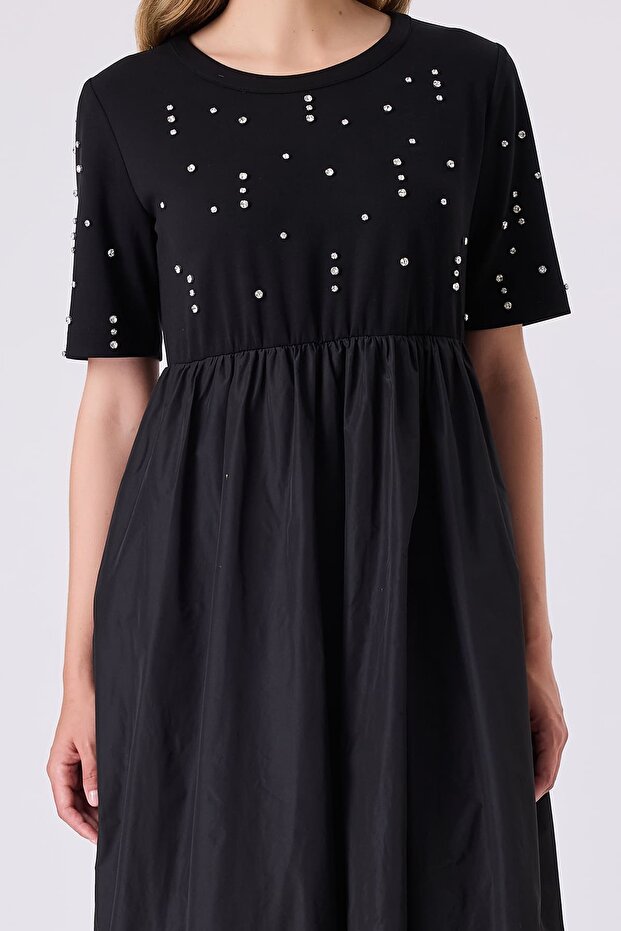 Taşlı balon etek elbise - 3