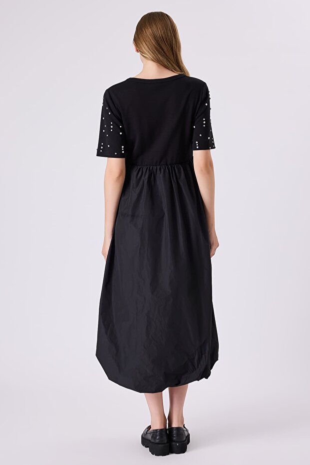 Taşlı balon etek elbise - 2