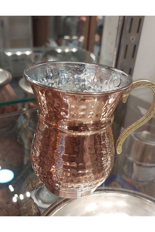 Bakır Bardak & Bakır Kupa Dövme Bakır Ayran Bardağı Kulplu 1 adet - 4