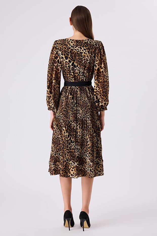 Çicek detaylı leopar elbise - 3