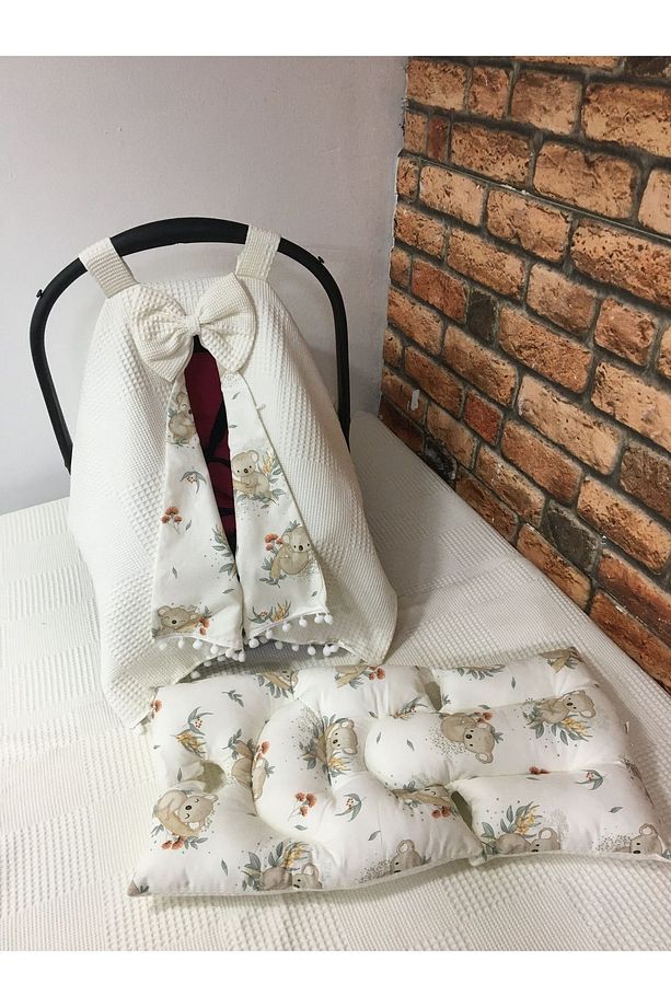 Krem Puset Örtüsü Ve Puset Minderi 2'li Set - 3