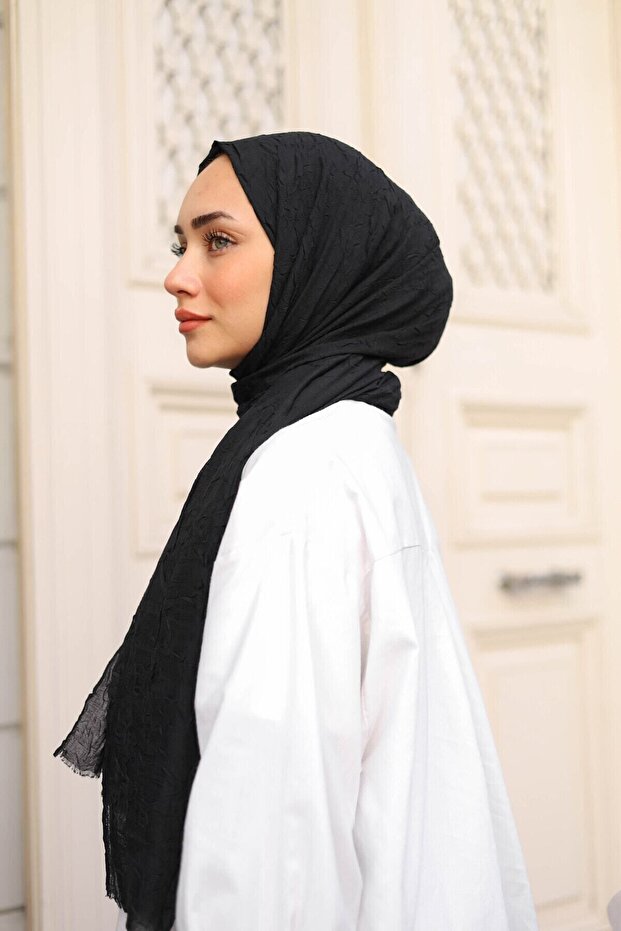 Tesettür Bambu Crash Şal Siyah - 4