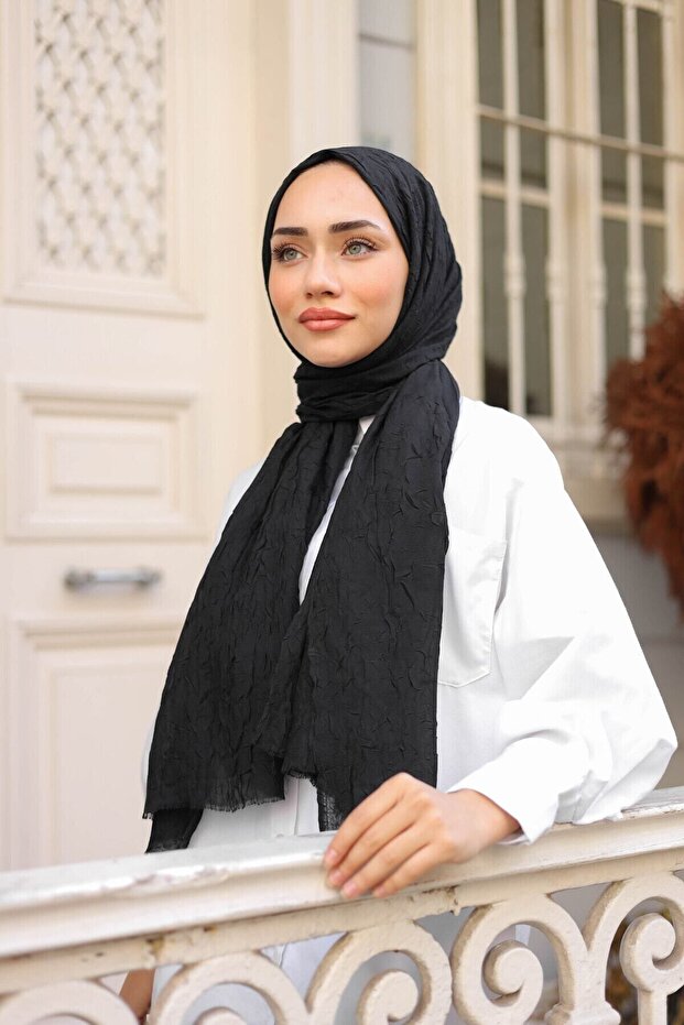 Tesettür Bambu Crash Şal Siyah - 3