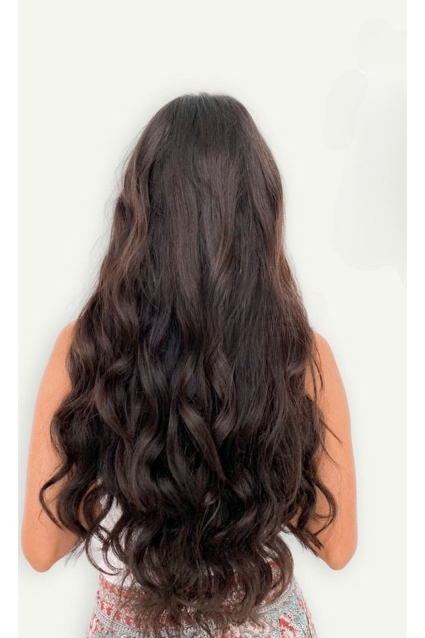 Real Hair Natural-Looking Dark Brown Half-Moon Snap-On Hairpiece - Suitable for Blow-Dry and Curling Iron