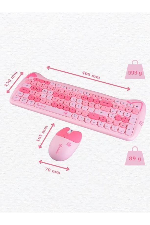 Sevimli Kedi Kablosuz Klavye ve Mouse Seti Bluetooth + 2.4G Dual Mode - 8
