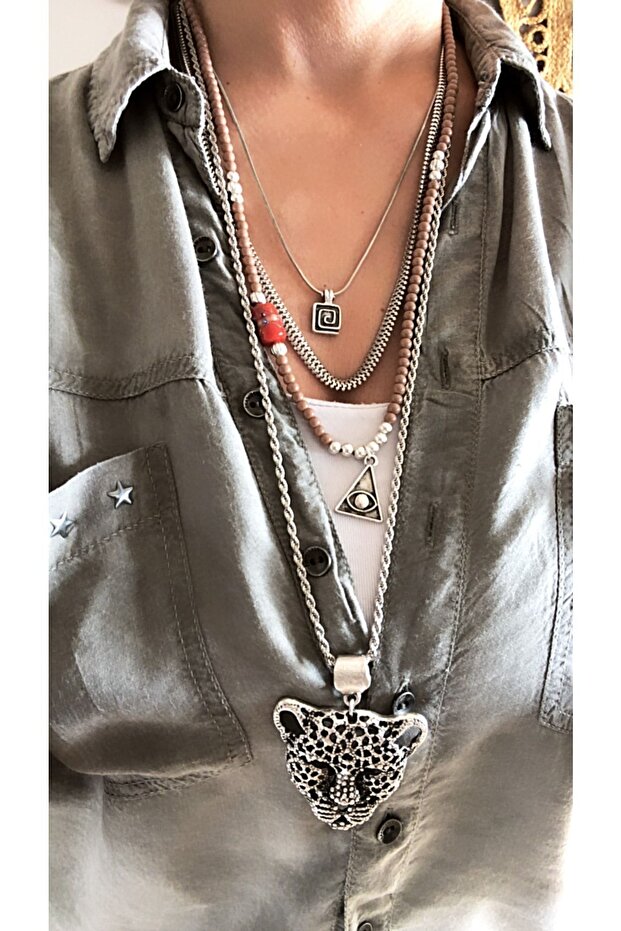 Tasarım Kaplan Kolye Set - 3