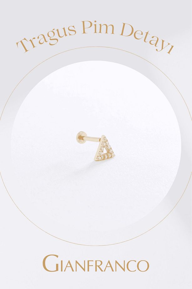 14 Ayar Altın Tek Taşlı Kalp Tragus Küpe - 3