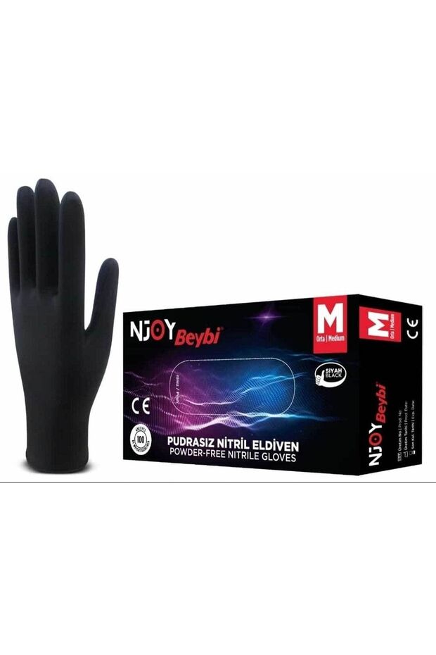 Njoy Pudrasız Siyah Nitril Eldiveni - 100 Adet Large - 1