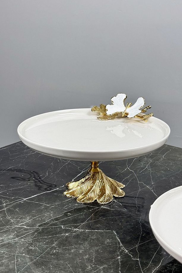 White Butterfly 2'Li Gold Ayaklı Porselen Tabak Seti - 5
