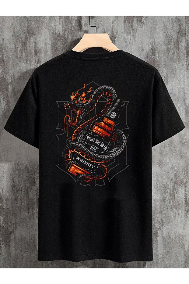 Unisex Oversize Black T-Shirt Whiskey Back Print