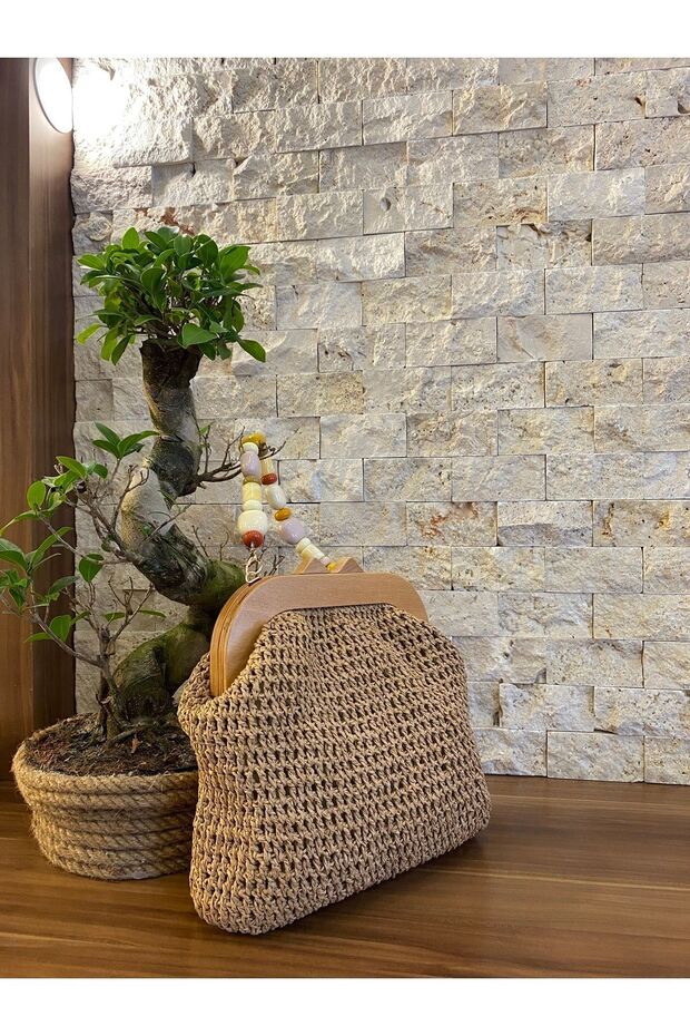 Ahşap Burslu Hasır Çanta - 2