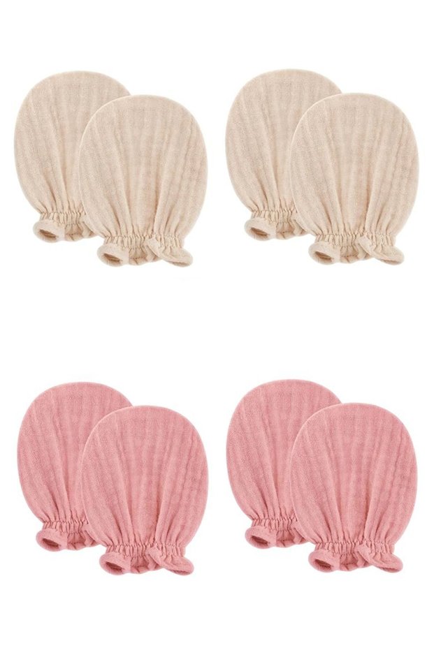 Newborn 4-Piece Gloves & Baby Girl & Boy Gloves 100% Cotton Muslin Fabric