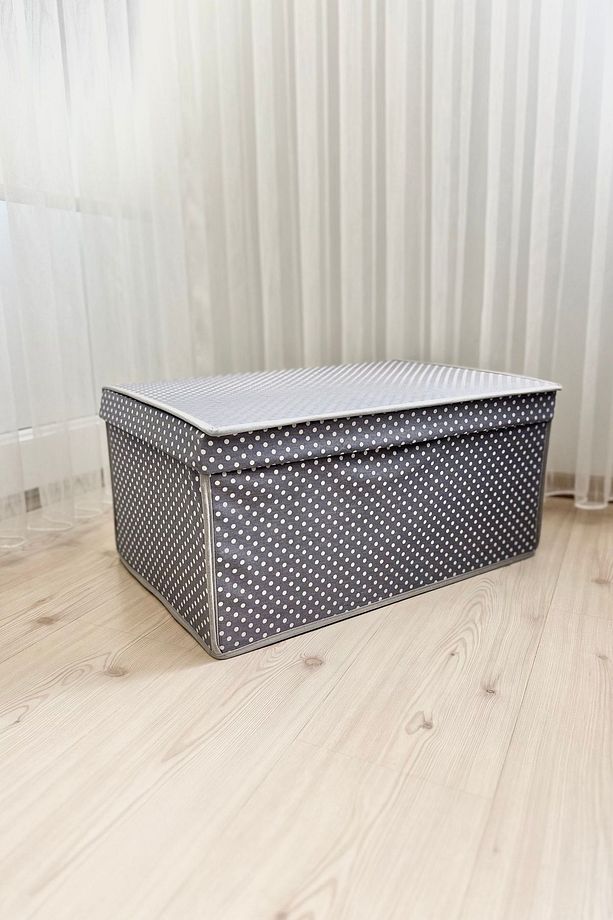 2 Adet Mega Çok Amaçlı Saklama Kutusu Hurç Organize Oyuncak Kutusu Hurç Gri Puantiye Desen 40x60x30 - 3