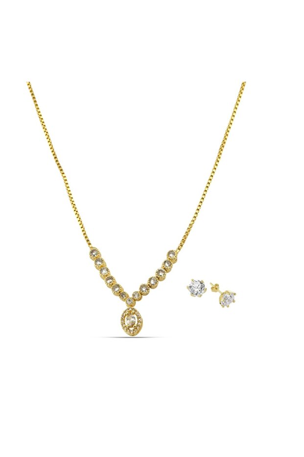 Zircon Stone Necklace Earrings Jewelry Set - Ps 192000 En
