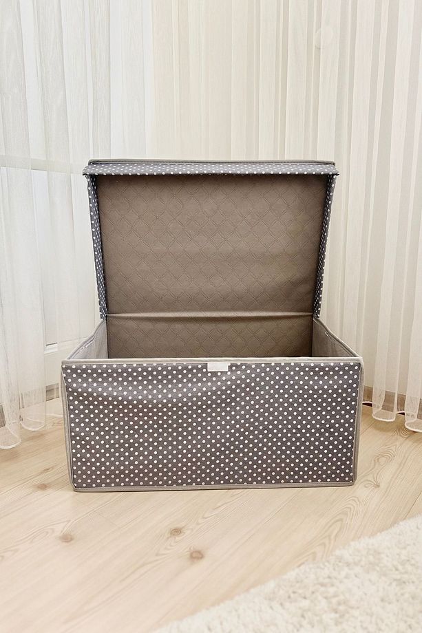 2 Adet Mega Çok Amaçlı Saklama Kutusu Hurç Organize Oyuncak Kutusu Hurç Gri Puantiye Desen 40x60x30 - 5