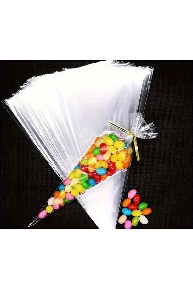 Üçgen Konik Şeffaf Poşet Beze-şeker-kornet-marshmallow-külah Için Poşet 15 Adet - 2