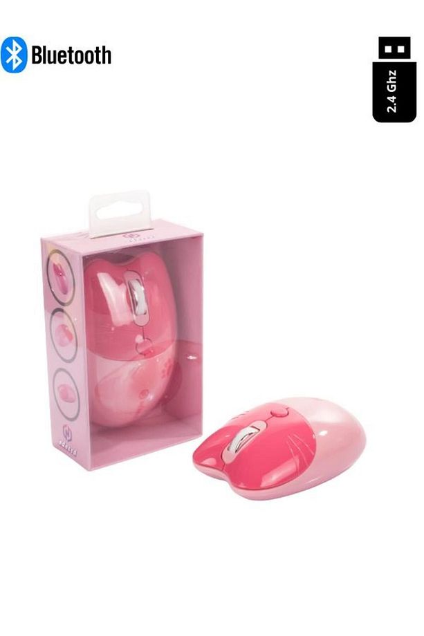 Sevimli Kedi Kablosuz Pembe Mouse Bluetooth + 2.4G Dual Mode - 2