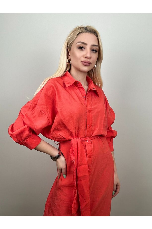 SOFT KUMAŞ KUŞAKLI ÇITÇITLI UZUN ELBİSE - 5