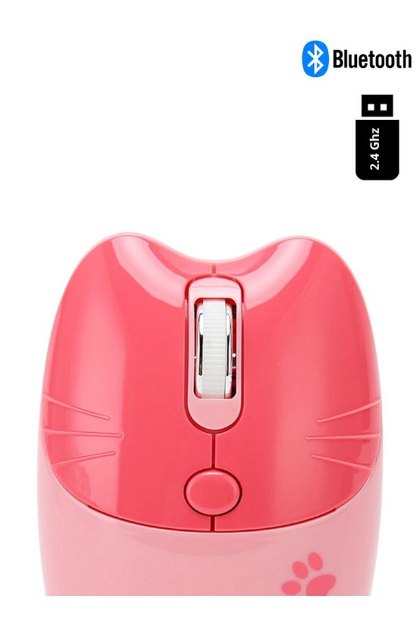 Sevimli Kedi Kablosuz Pembe Mouse Bluetooth + 2.4G Dual Mode - 1