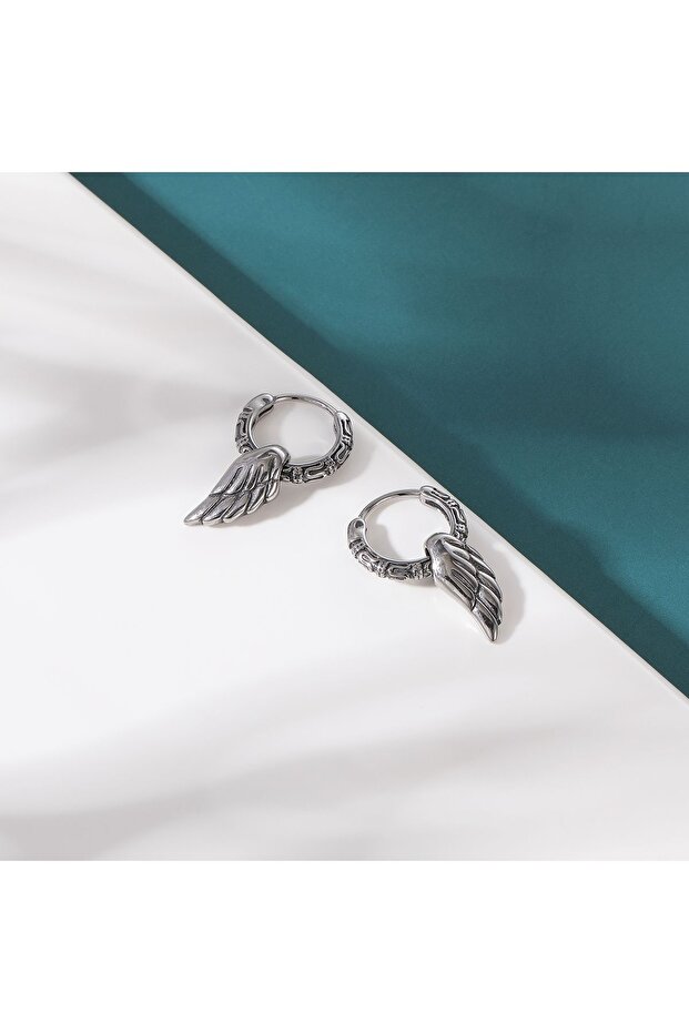 Aztec Design Motif Ring with Feather Wing Accessories, Stainless & Tarnish-Resistant 316L Steel Earrings