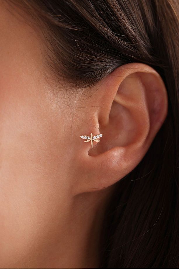 14 Ayar Altın Taşlı Yusufcuk Tragus Küpe - 1