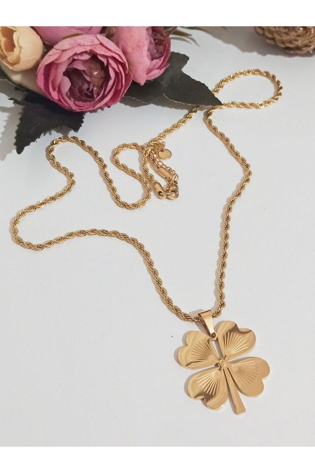 Paslanmaz Kararmaz Çelik Yonca Kolye - 6