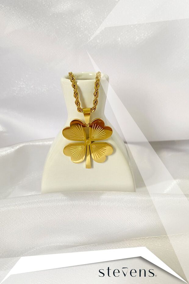 Paslanmaz Kararmaz Çelik Yonca Kolye - 3