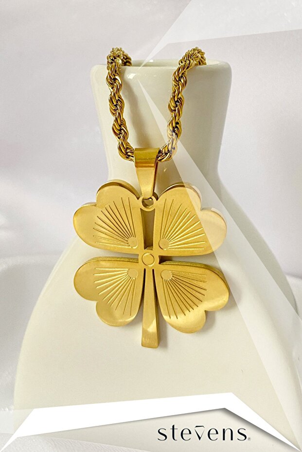 Paslanmaz Kararmaz Çelik Yonca Kolye - 2