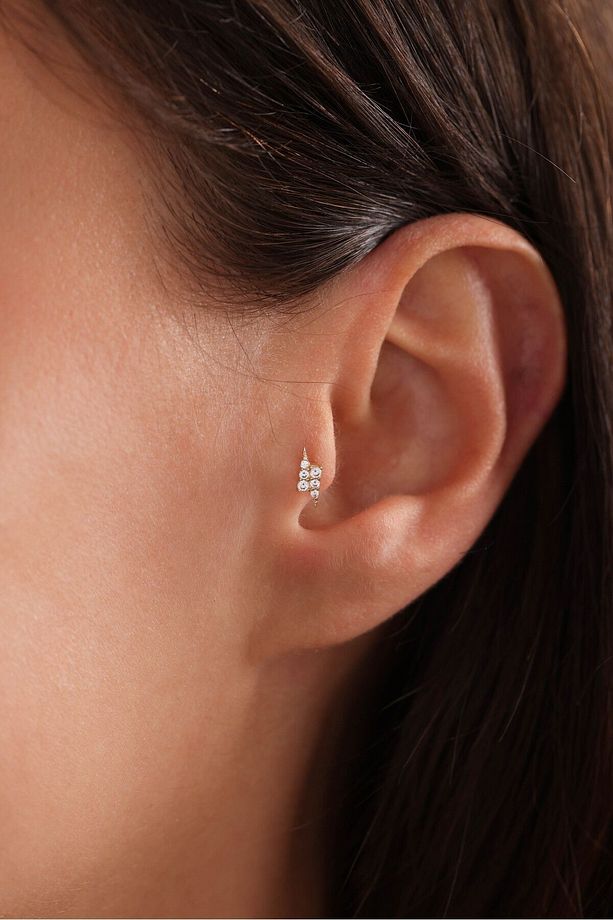 14 Ayar Altın Taşlı Şimşek Tragus Küpe uyumlu - 1