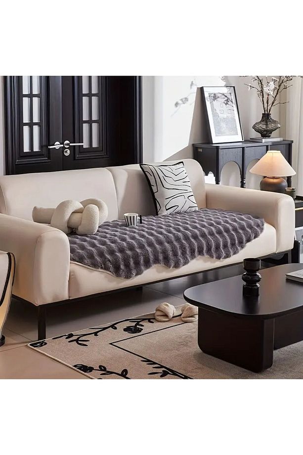 tavşan peluş Tüyü koltuk örtüsü ve paspas olarak kullanabilir 1 adet ölçüsü 80 x 190 cm çok yumuşak - 1